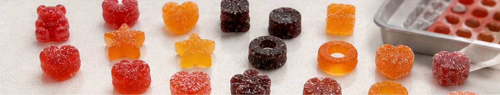 Bear, cube, heart, star and ring gummy shape samples